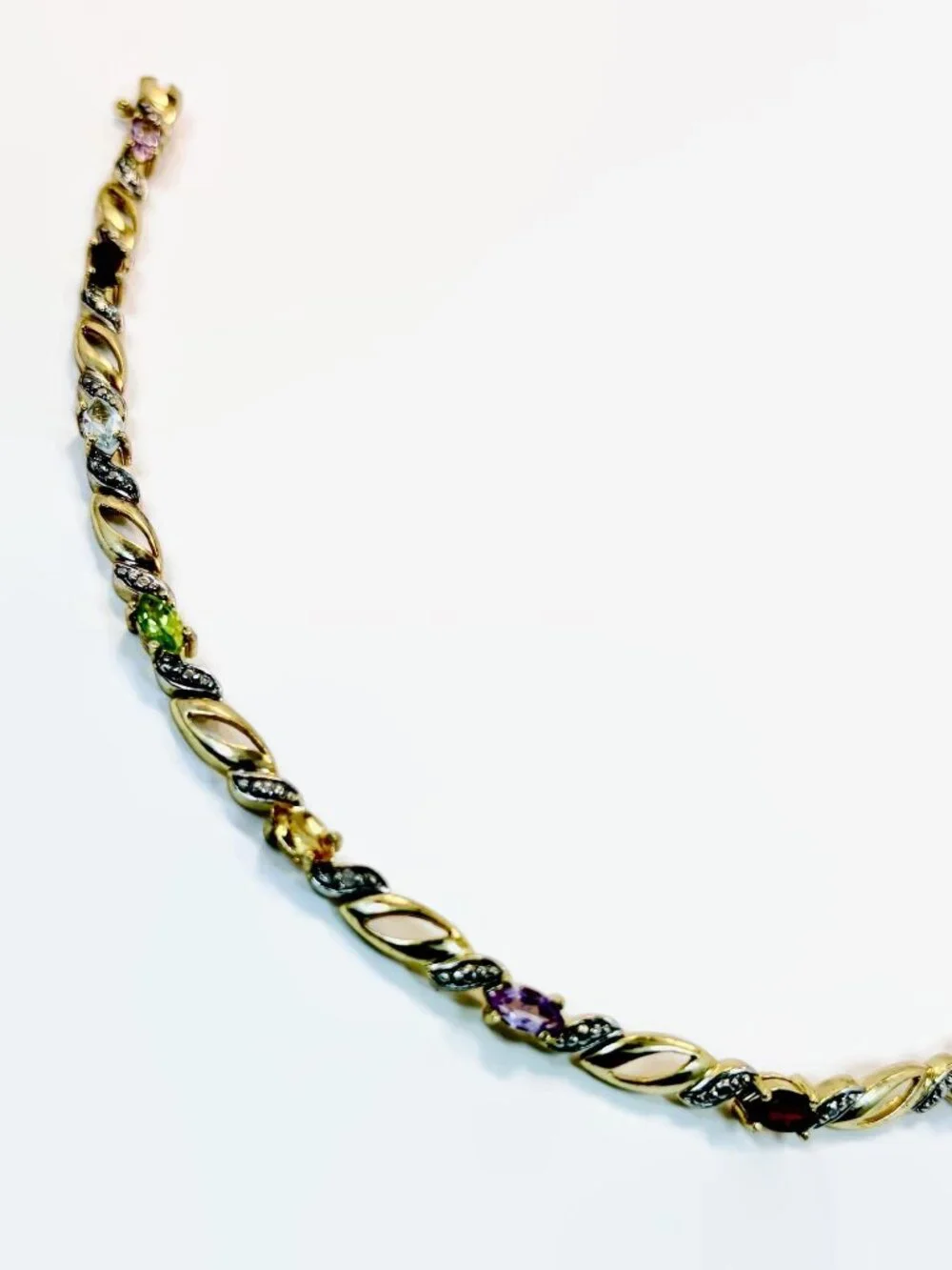 Gemstone Bracelet, Sterling Silver, Blue Topaz, Garnet, Amethyst, Peridot - Picture 3 of 6